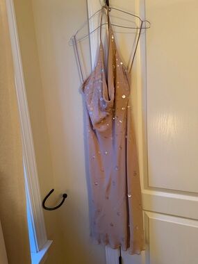 Hugo Buscati Nude Blush Sequin Halter Slip Dress